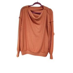 We The Free Orange Cowl Neck Ribbed Knit Long Sleeve‎ Pullover Top, Small
